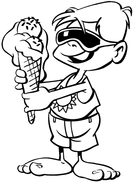 Ice cream cone and little boy in sunglasses vinyl sticker. Customize on line. Summer 088-0332